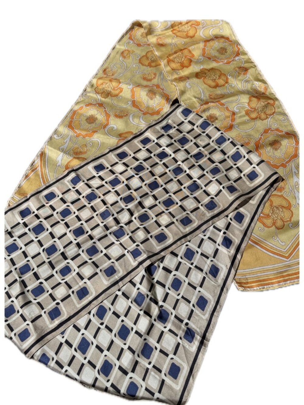 2 Silk Scarves Burmel & Echo Geometric and Hippie Mod Rectangular